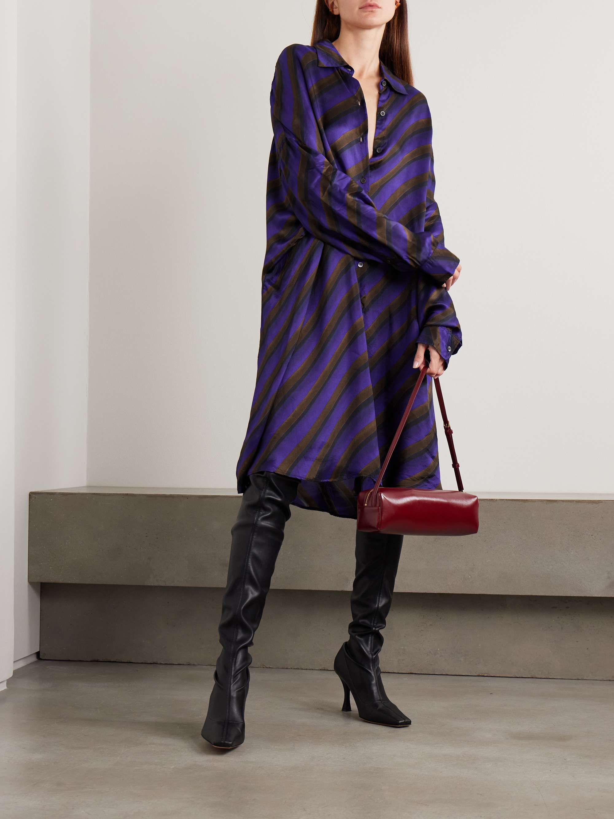 DRIES VAN NOTEN サテンツイル オーバーサイズ ミディ丈シャツ
