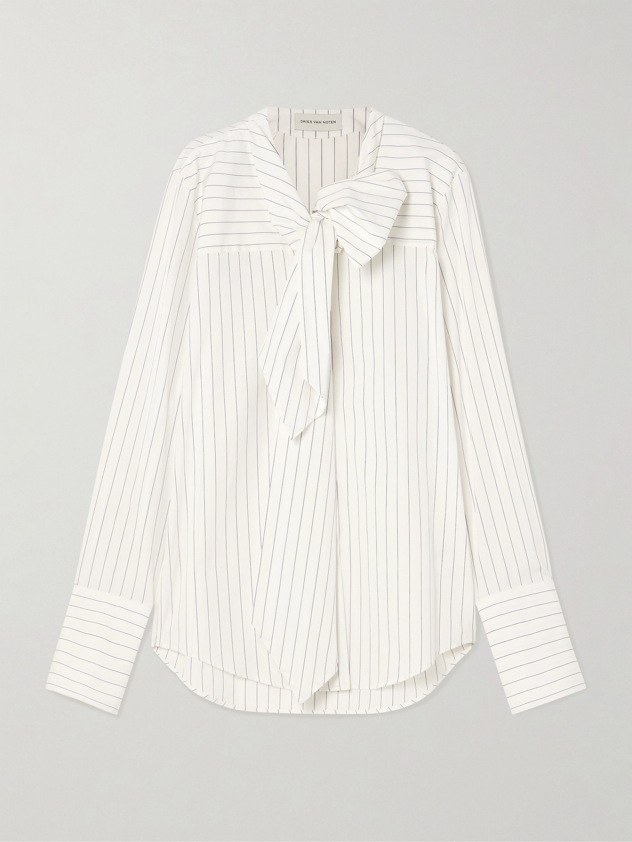 Dries Van Noten Pinstriped Cotton-poplin Pussy-bow Shirt In Brown