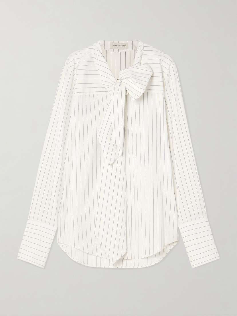 Dries Van Noten Pinstriped Cotton-poplin Pussy-bow Shirt