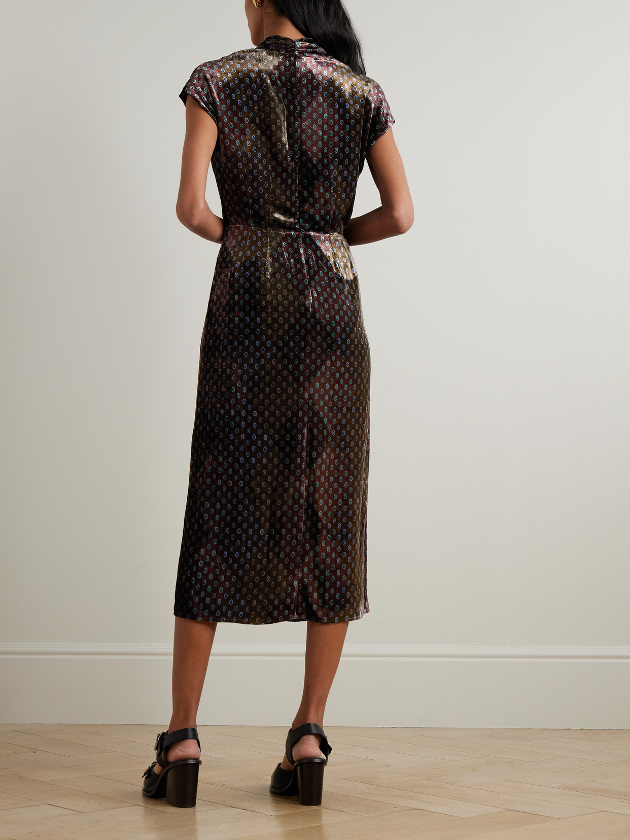 Dries Van Noten Printed Velvet Wrap-effect Midi Dress In Green