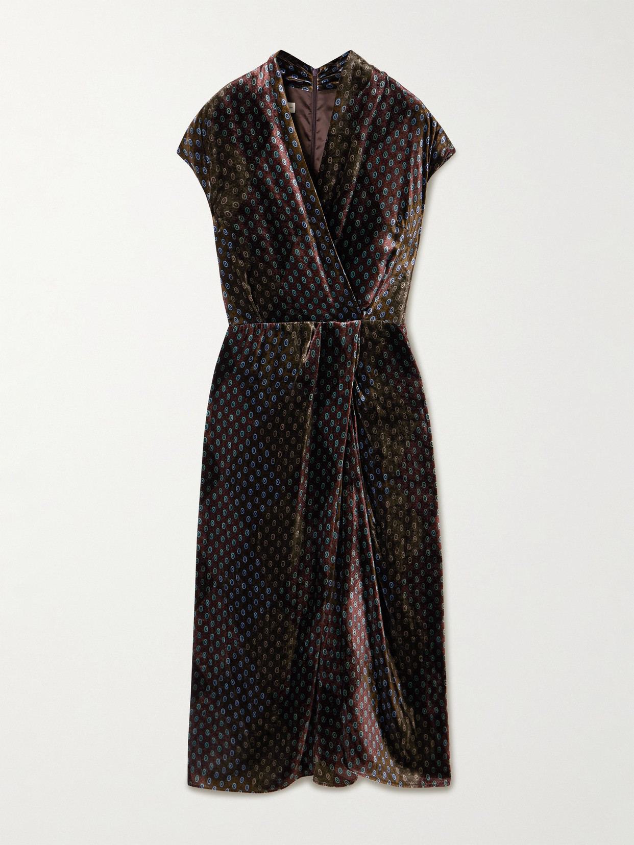 Dries Van Noten Printed Velvet Wrap-effect Midi Dress In Green