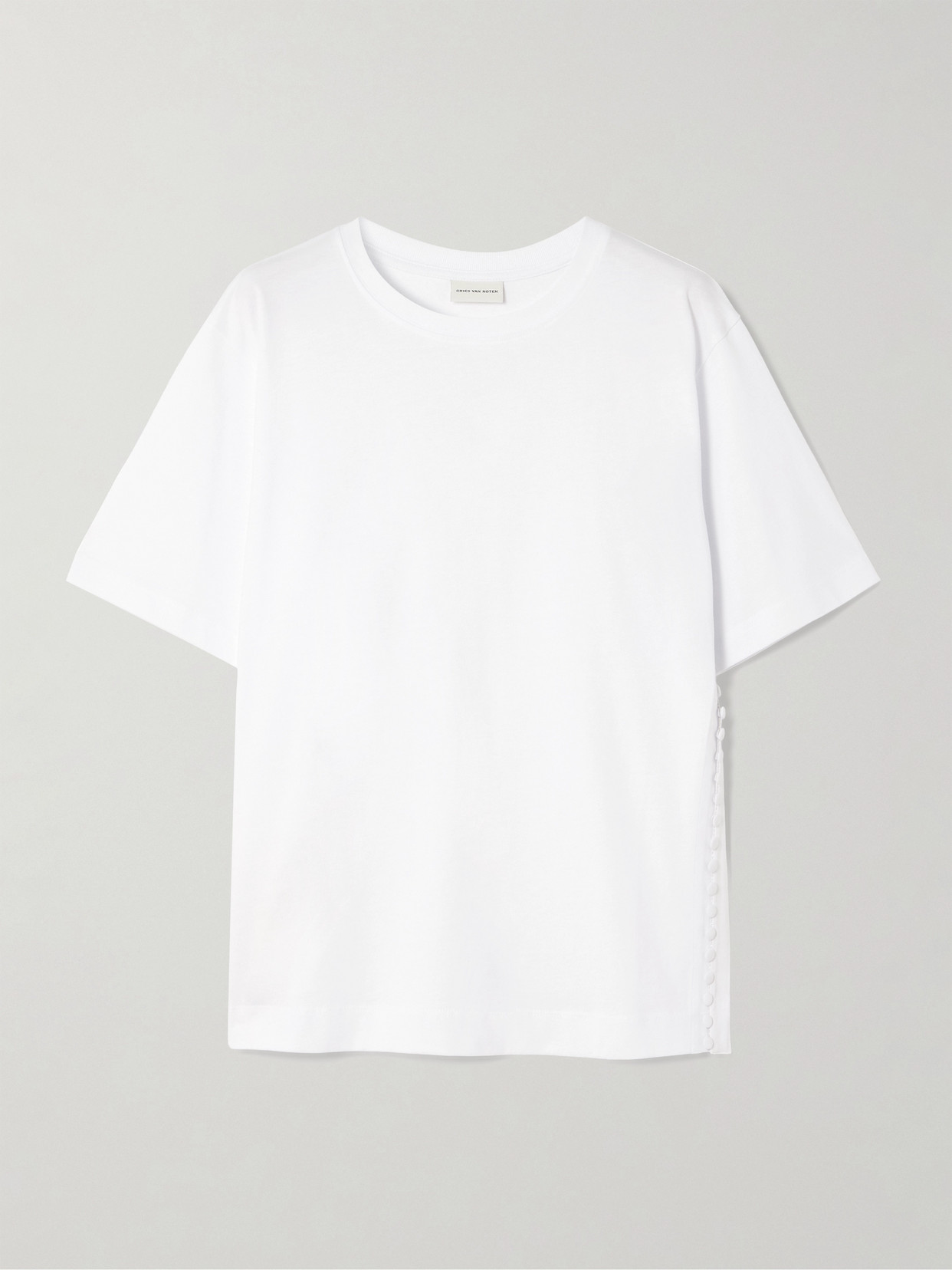 Dries Van Noten Button-detailed Cotton-jersey T-shirt In White