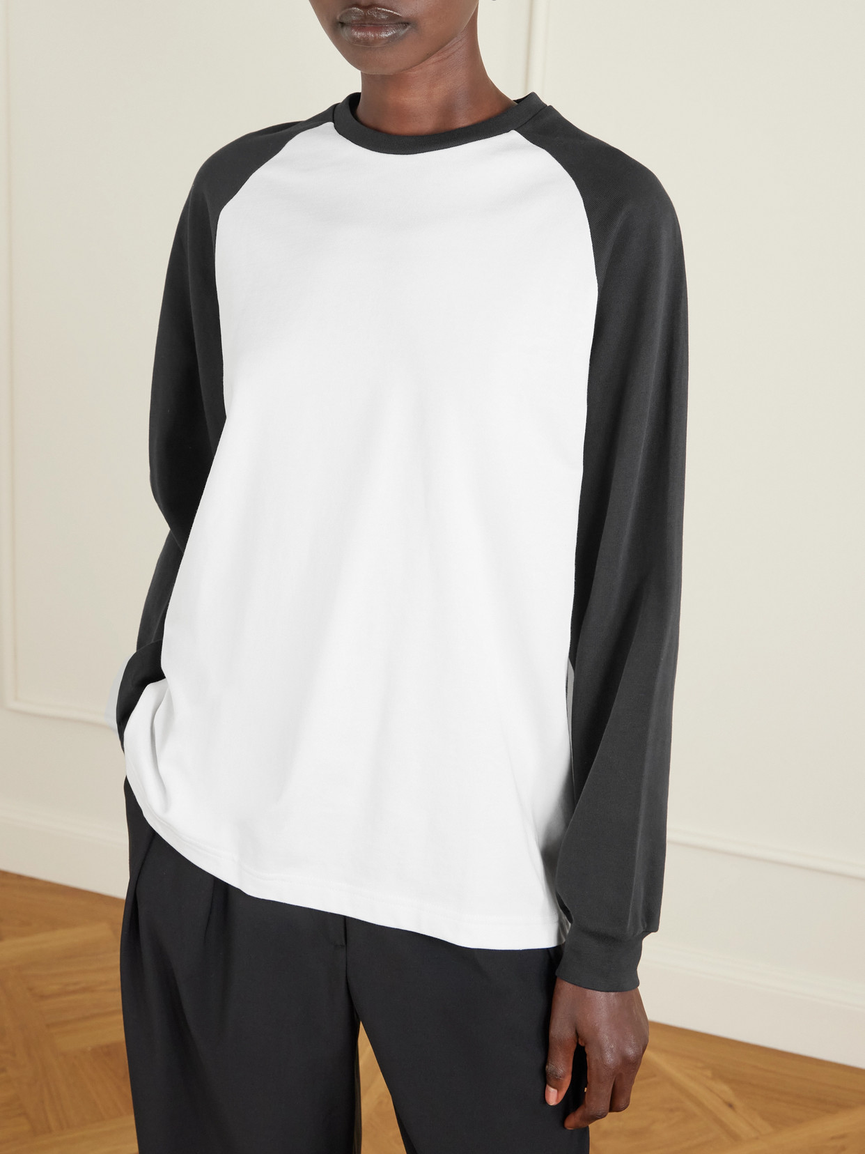 Tibi Perfect T Two-tone Cotton-jersey T-shirt In White