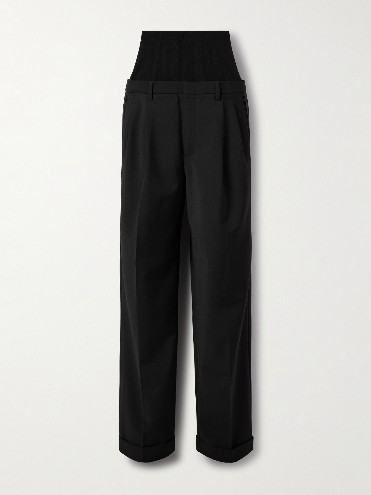 Tibi Mesh-trimmed Crepe Wide-leg Pants In Black