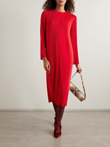 Tibi Plissé-crepe midi dress