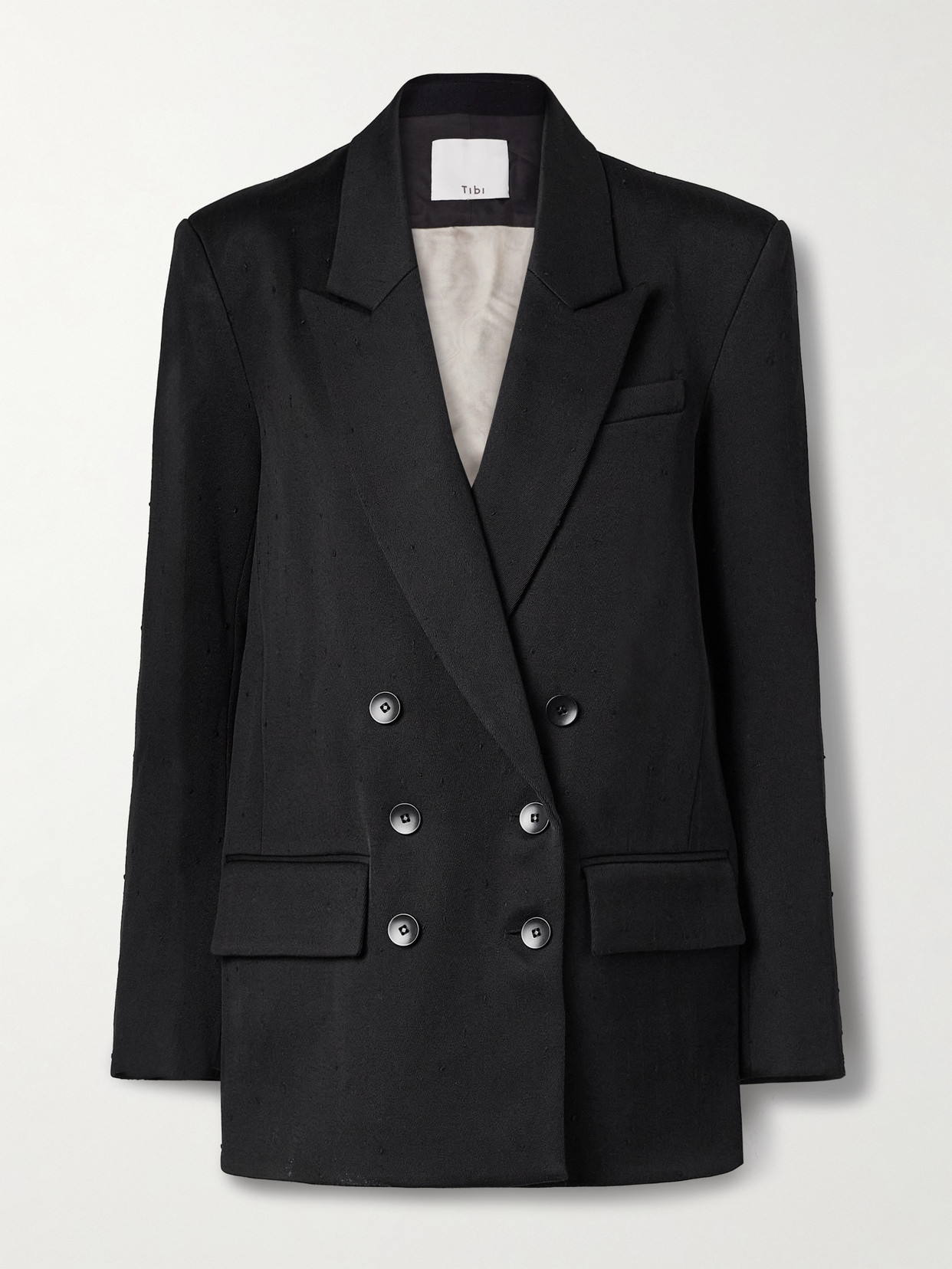 Tibi Double-breasted Wool-blend Twill And Silk-organza Blazer In Black