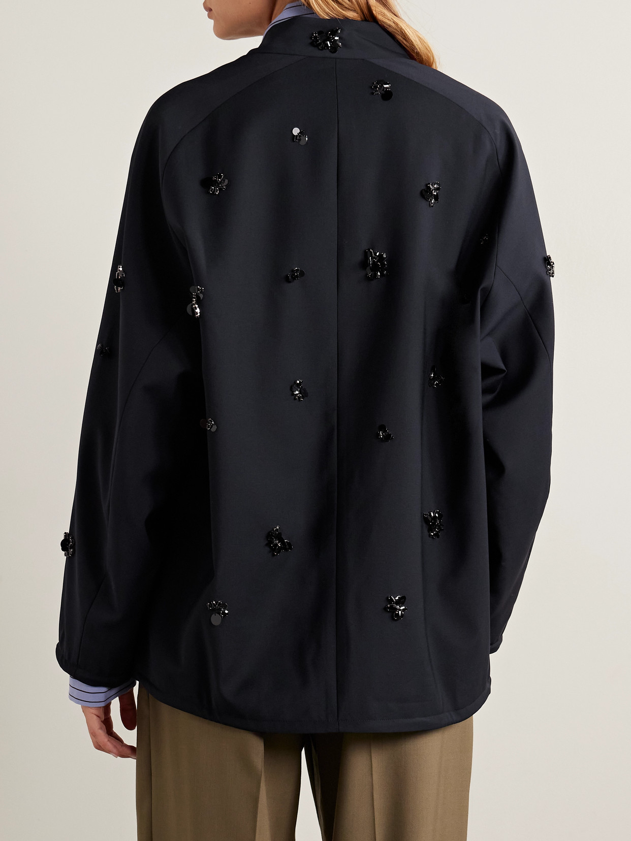 Tibi Tropical Embellished Woven Bomber Jacket In Blue