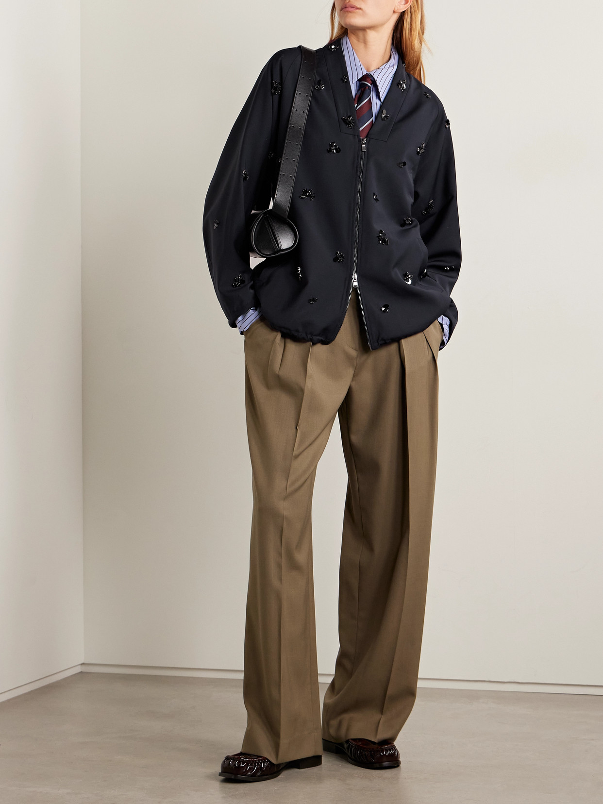 Tibi Tropical Embellished Woven Bomber Jacket In Blue