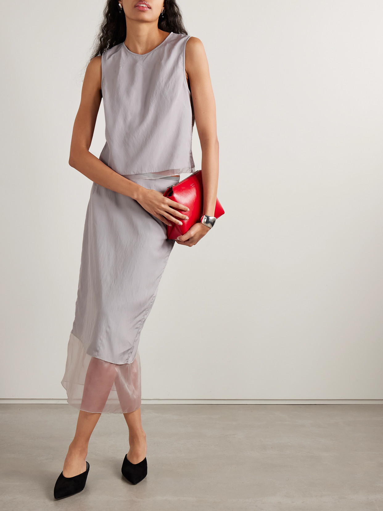 Cosette Silk Organza-Trimmed Shell Tank