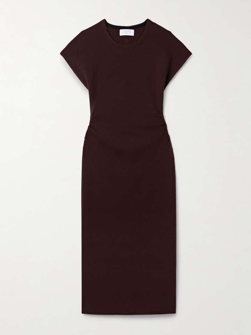 La Ligne Cap Ferrat Ruched Merino Wool Midi Dress