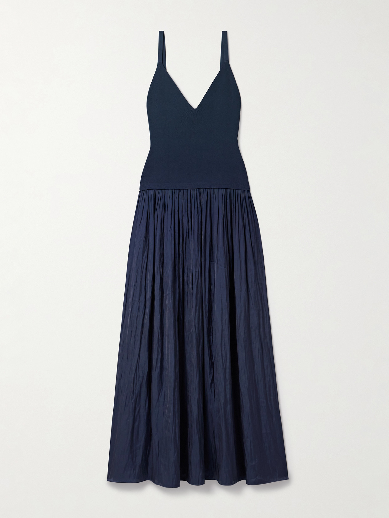 La Ligne Romeo Ribbed-knit And Gathered Poplin Maxi Dress In Blue