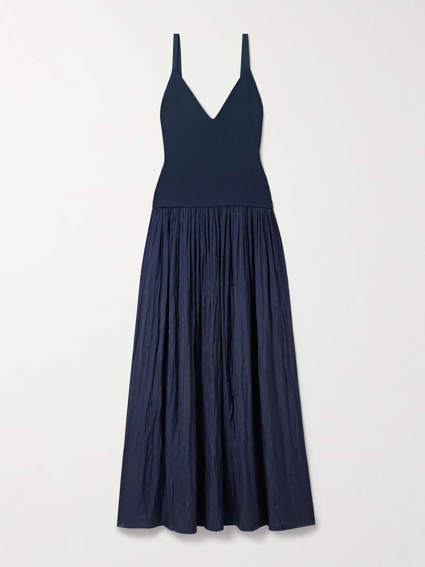 La Ligne Romeo Ribbed-knit And Gathered Poplin Maxi Dress