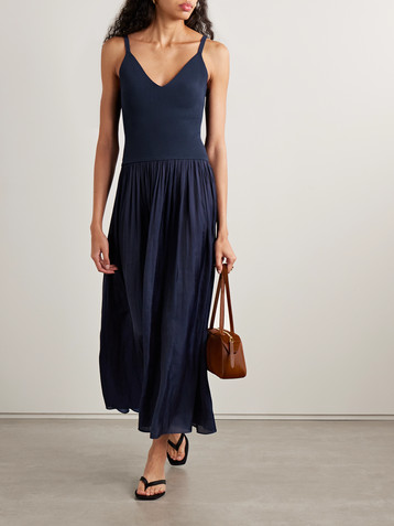 La Ligne Romeo ribbed-knit and gathered poplin maxi dress