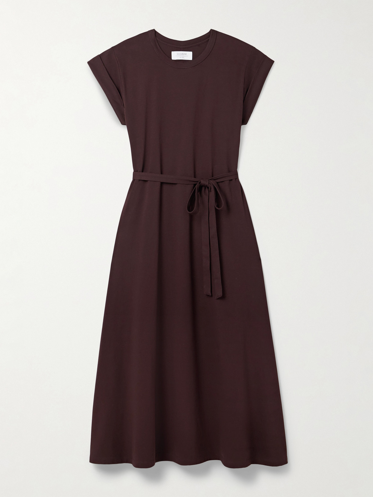 La Ligne Andie Belted Cotton-jersey Midi Dress In Brown