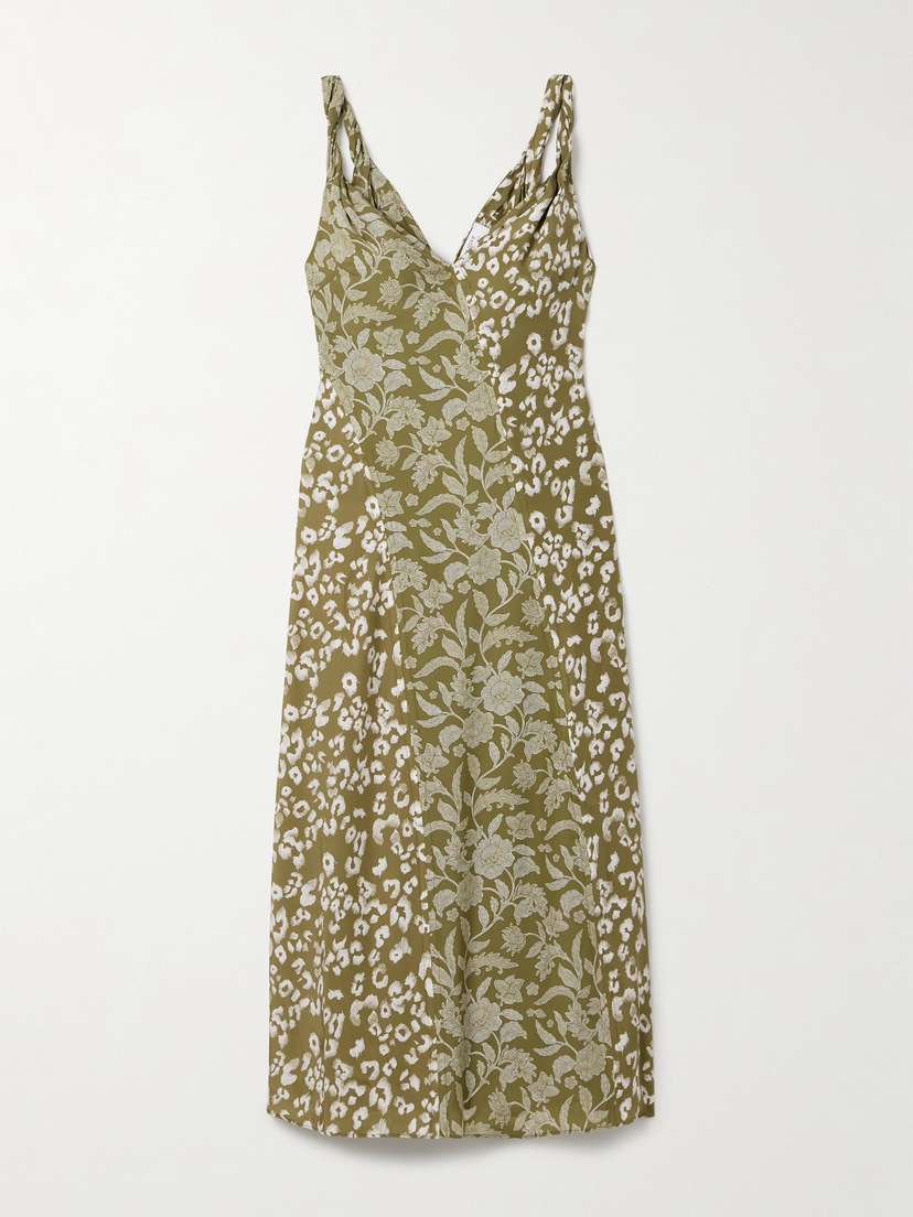 La Ligne Joelle Printed Silk-charmeuse Midi Dress
