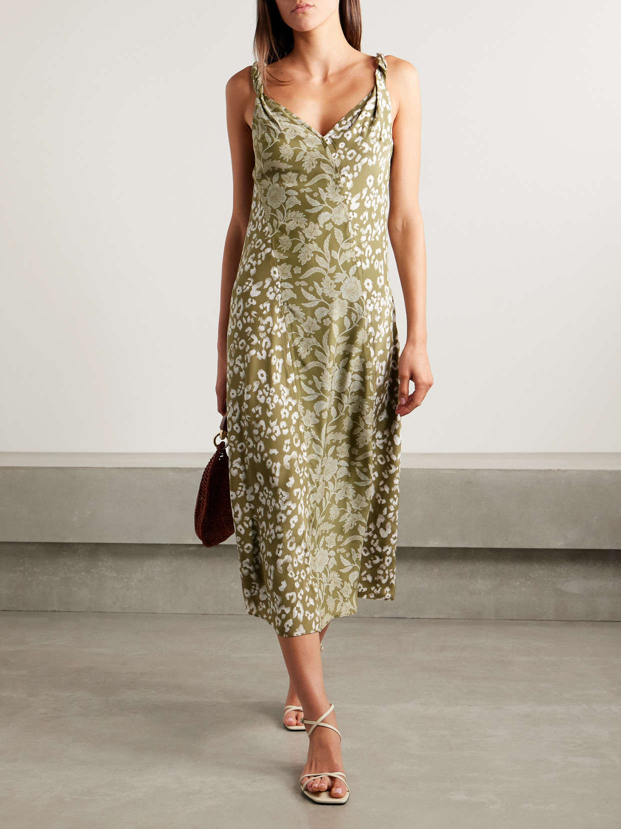 La Ligne Printed Silk-charmeuse Midi Dress In Multi