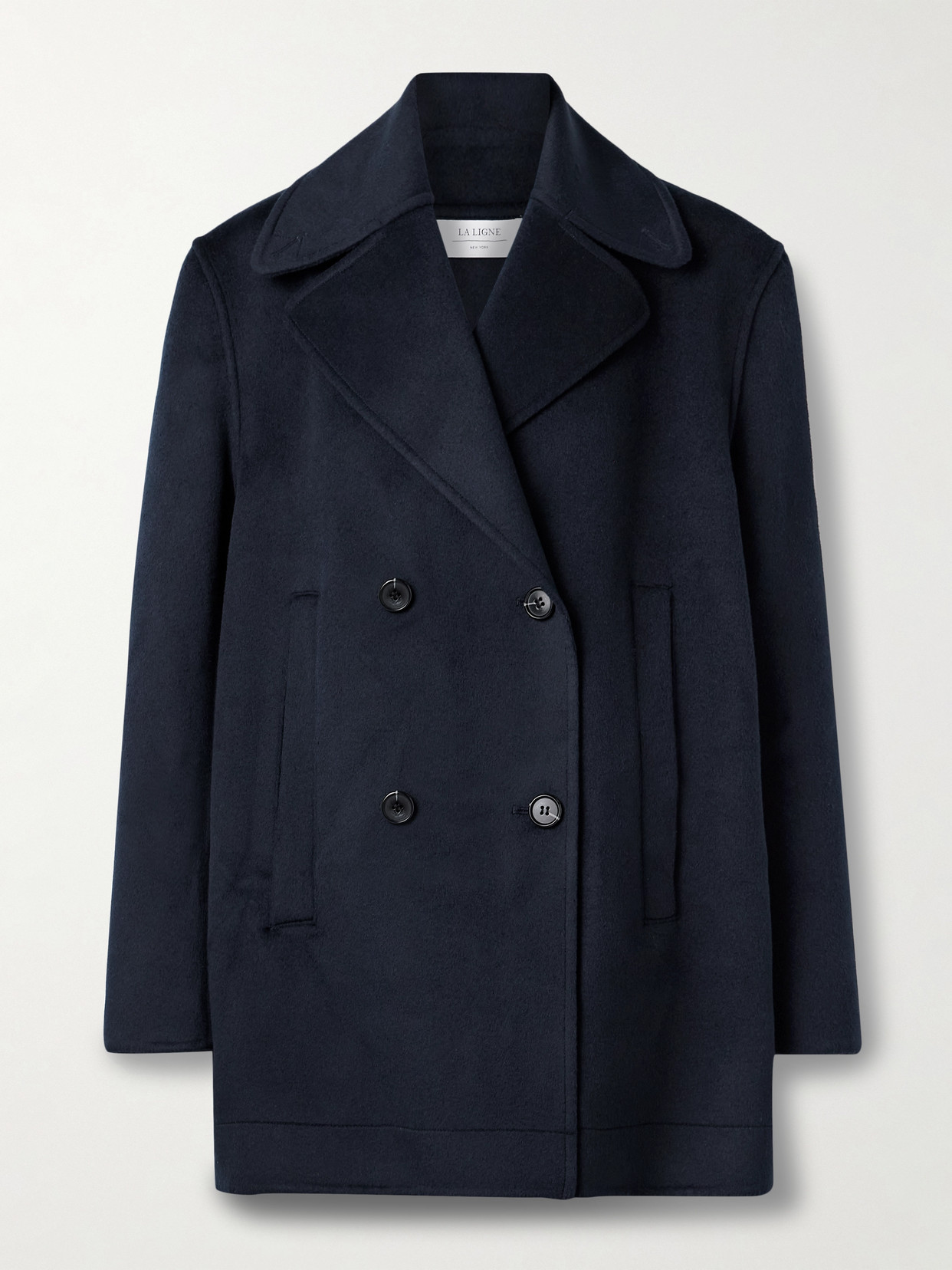 La Ligne Double-breasted Wool-felt Coat In Blue