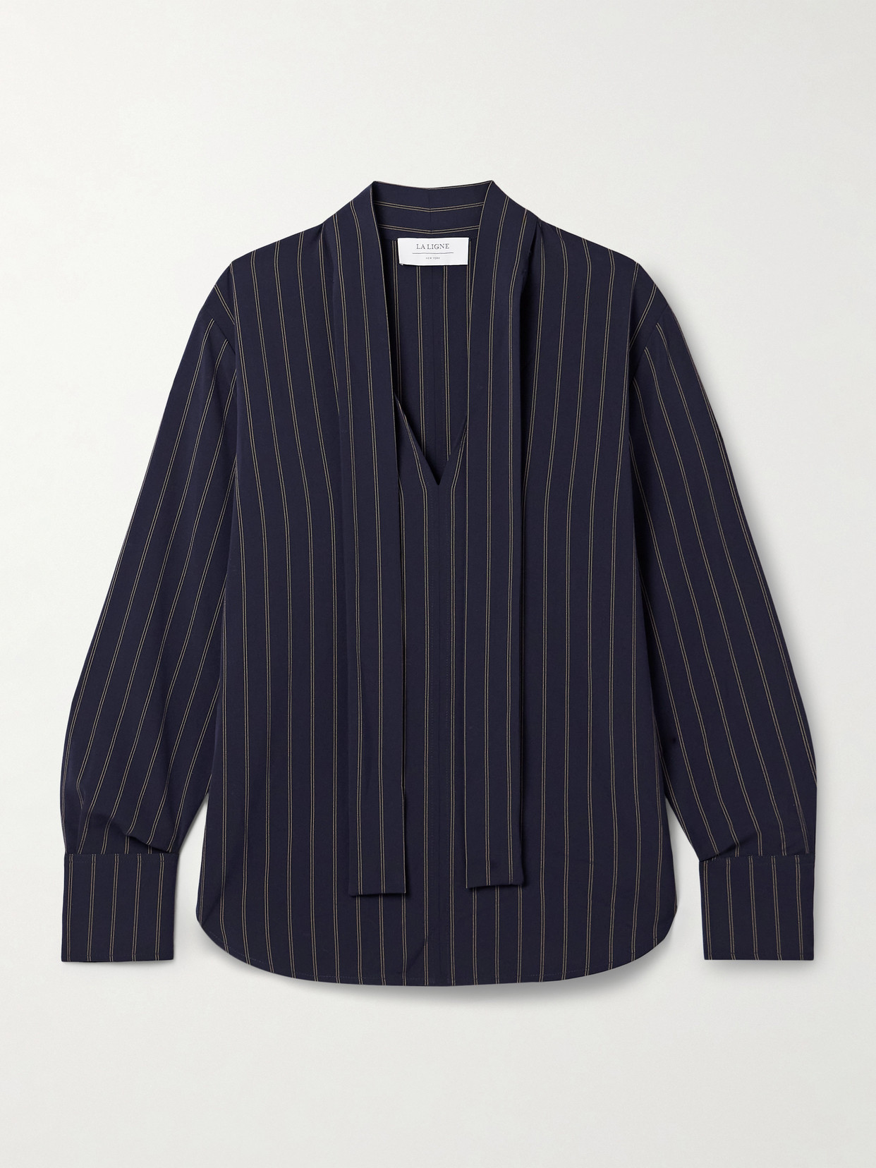 La Ligne Pussy-bow Striped Crepe Blouse In Blue