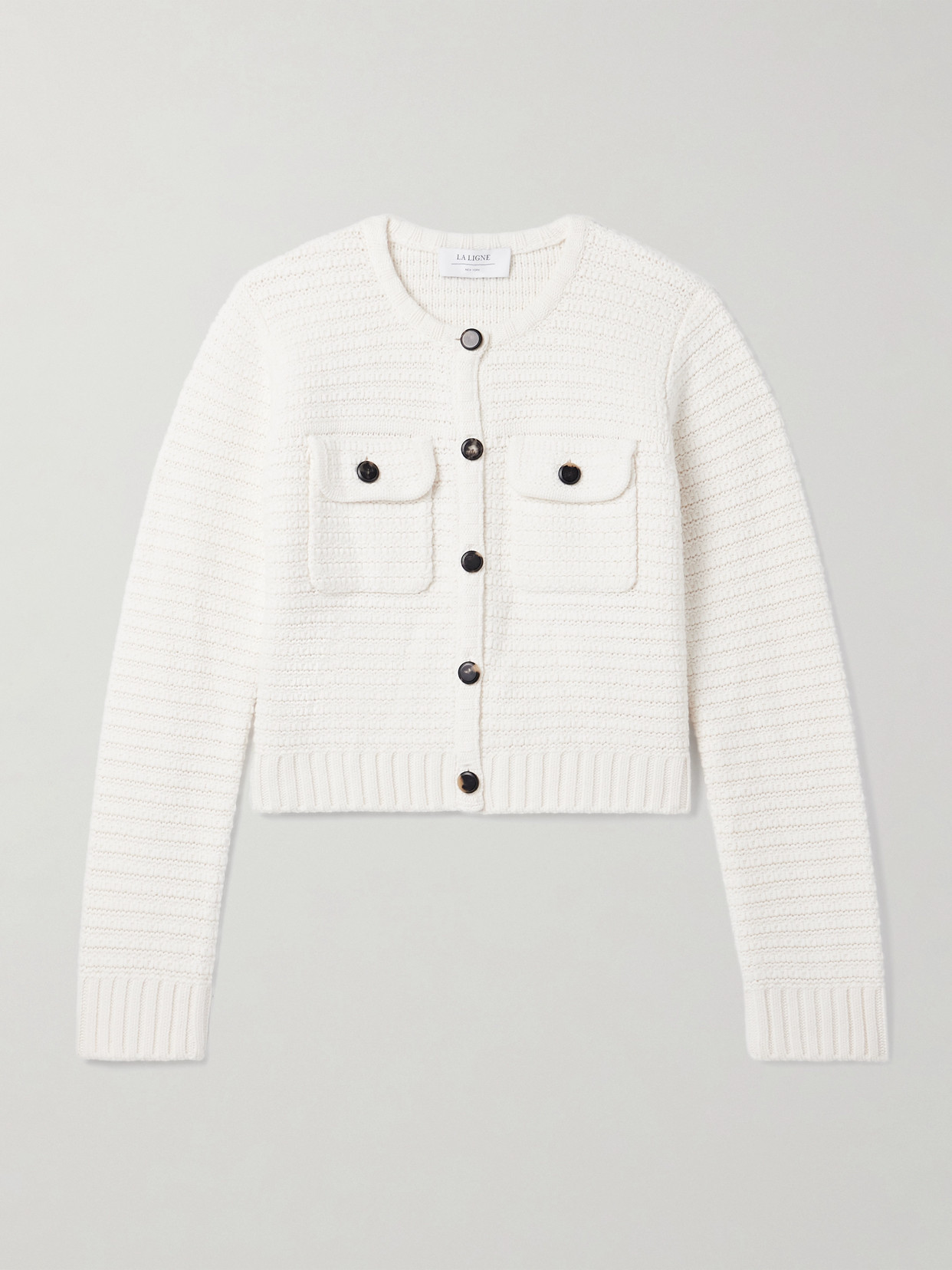 La Ligne Tweed Stitch Cardigan Ivory In White