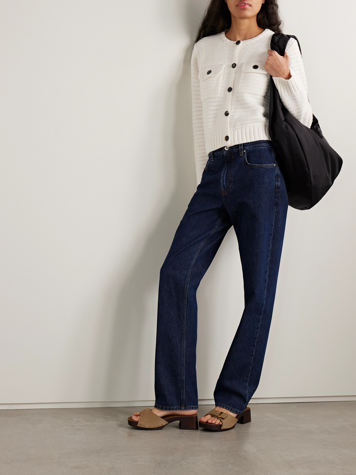 La Ligne Tweed Stitch Cardigan Ivory In White