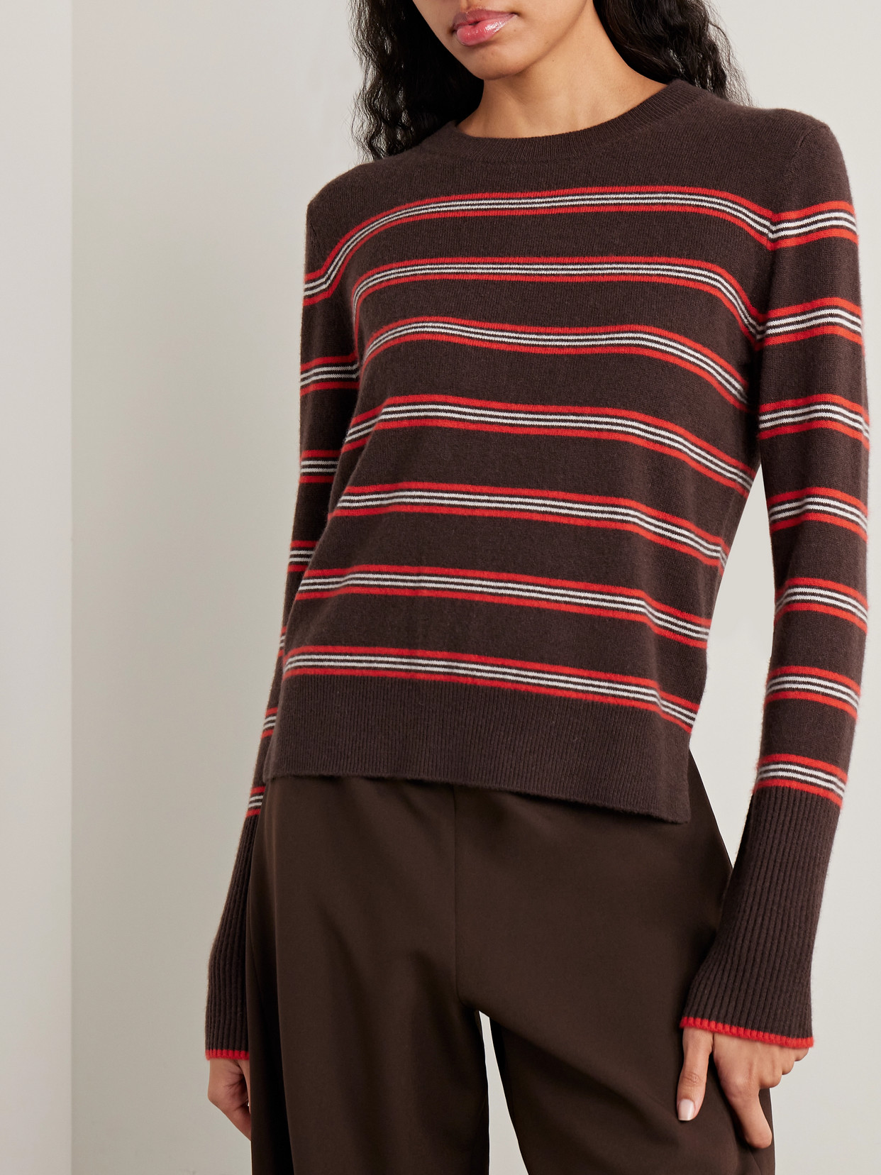 La Ligne Lean Lines Striped Cashmere Sweater In Brown