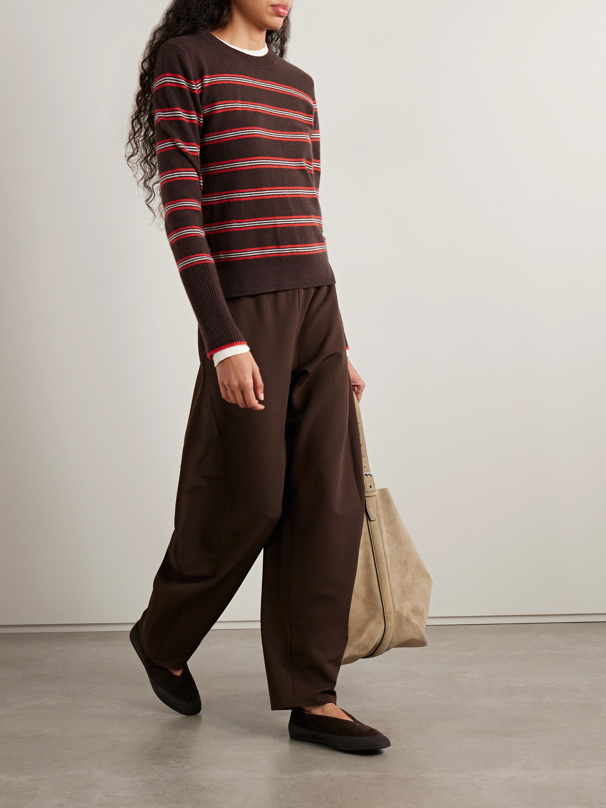 La Ligne Lean Lines Striped Cashmere Sweater In Brown