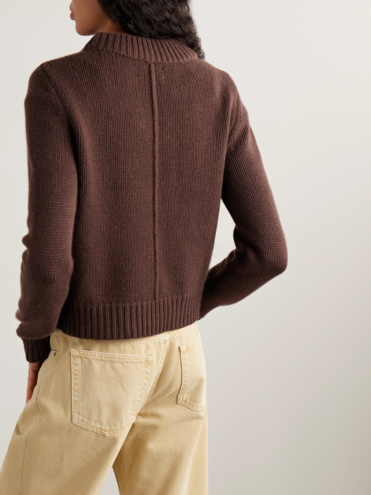 La Ligne Mini Marin Cropped Ribbed Wool And Cashmere-blend Sweater In Brown