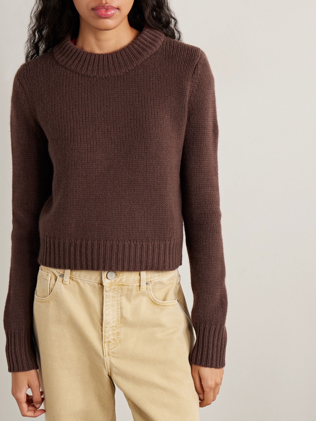 La Ligne Mini Marin Cropped Ribbed Wool And Cashmere-blend Sweater In Brown