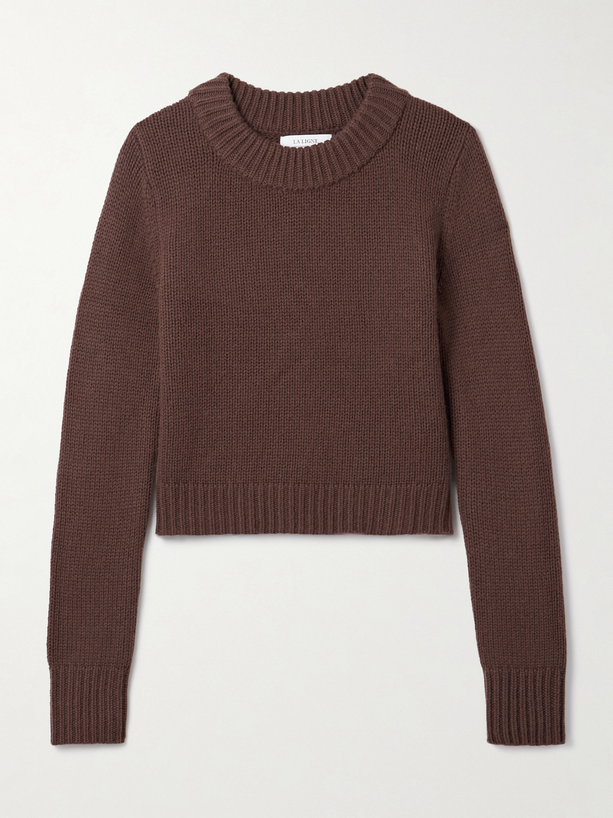 La Ligne Mini Marin Cropped Ribbed Wool And Cashmere-blend Sweater In Brown
