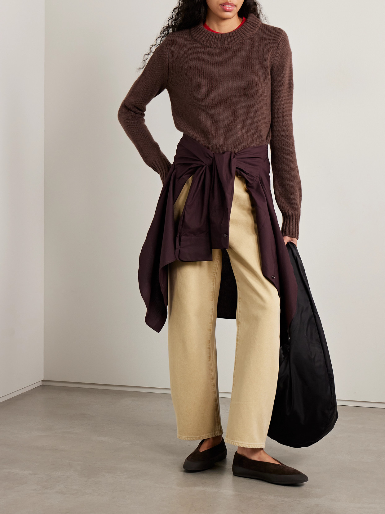 La Ligne Mini Marin Cropped Ribbed Wool And Cashmere-blend Sweater In Brown