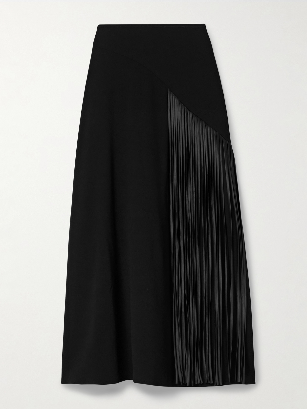 La Ligne Fringed Satin-trimmed Stretch-knit Midi Skirt In Black