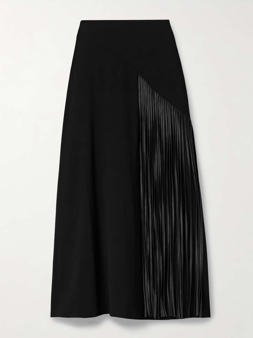 La Ligne Ilirjana Fringed Satin-trimmed Stretch-knit Midi Skirt