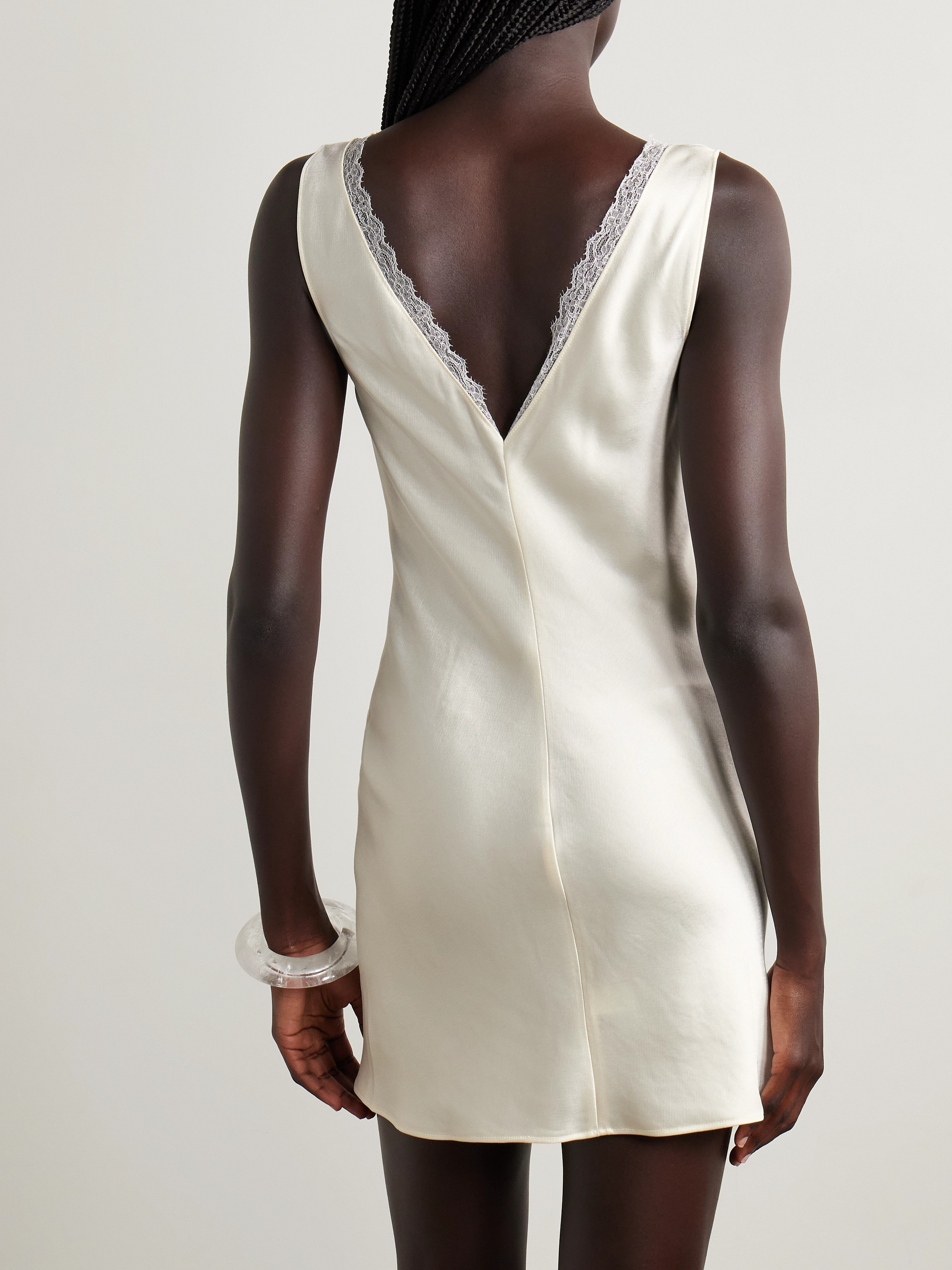 LESET Barb lace-trimmed hammered-satin mini dress