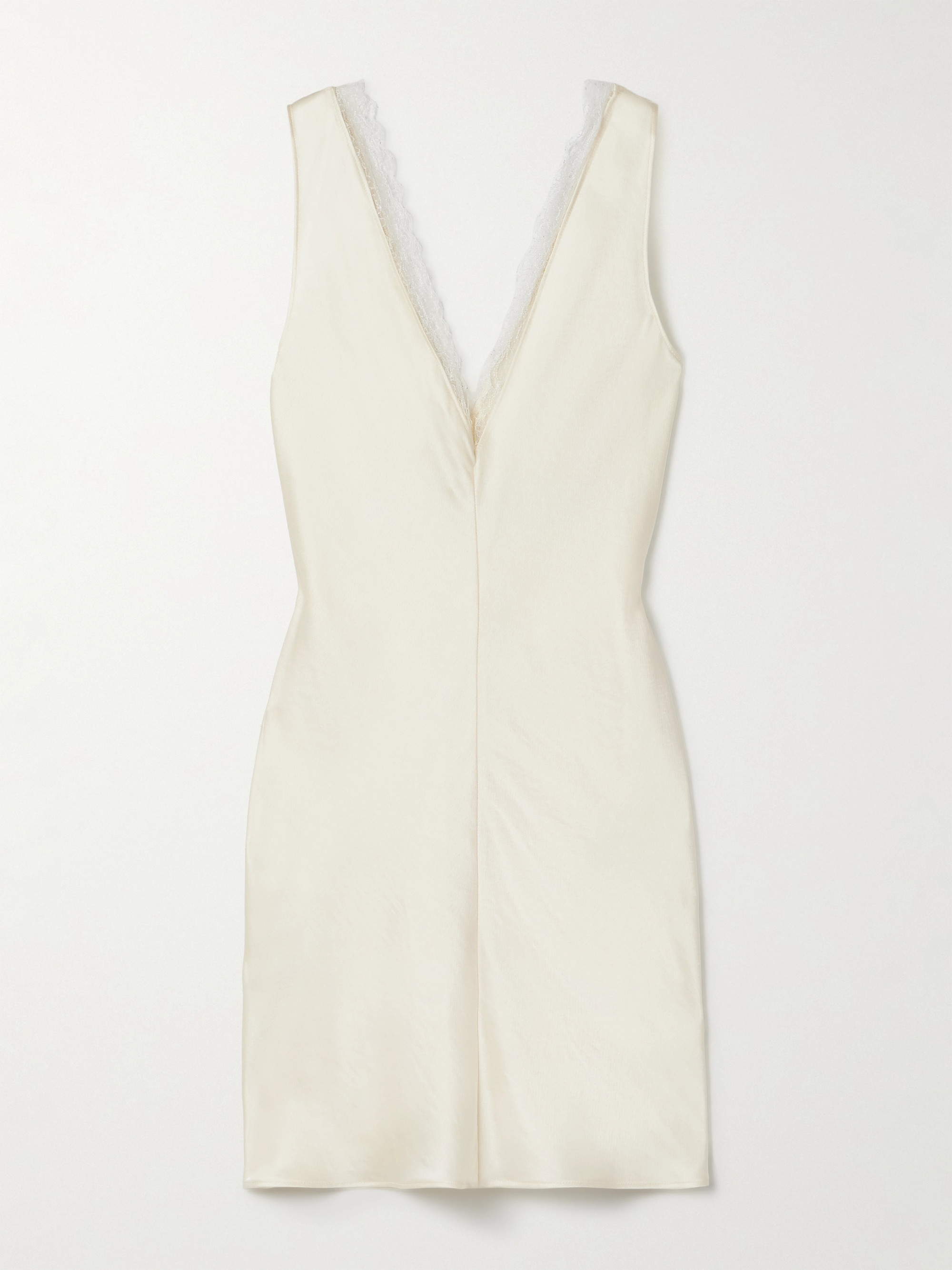 LESET Barb lace-trimmed hammered-satin mini dress