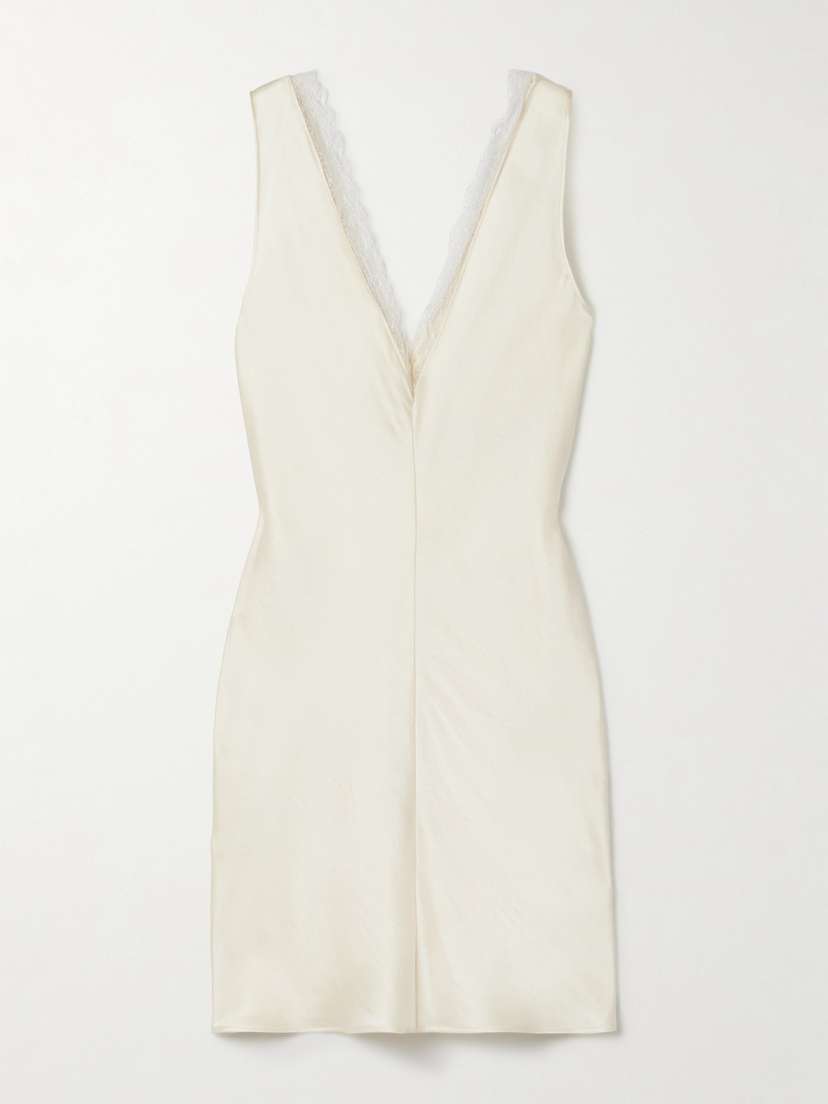 LESET Barb Lace-trimmed Hammered-satin Mini Dress