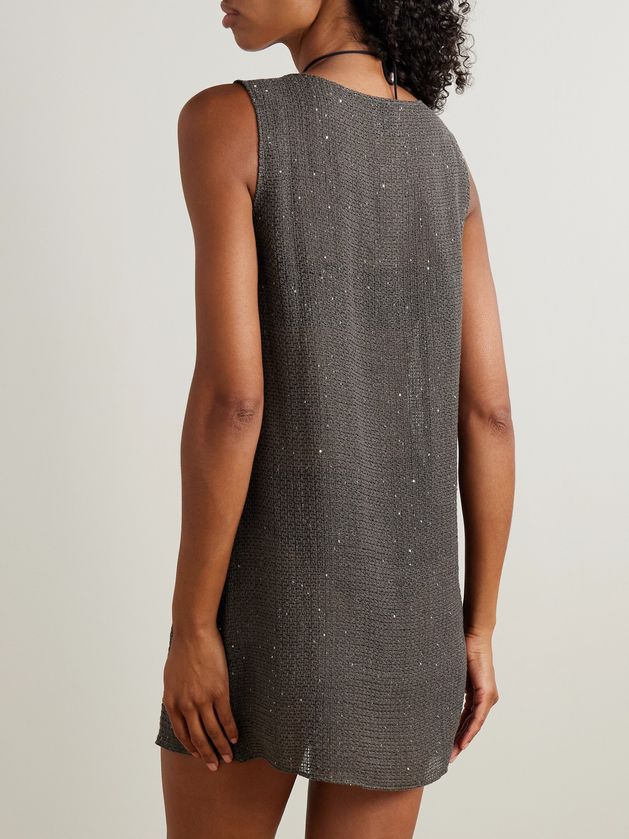 Leset Stella Sequined Linen-blend Mini Dress In Gray