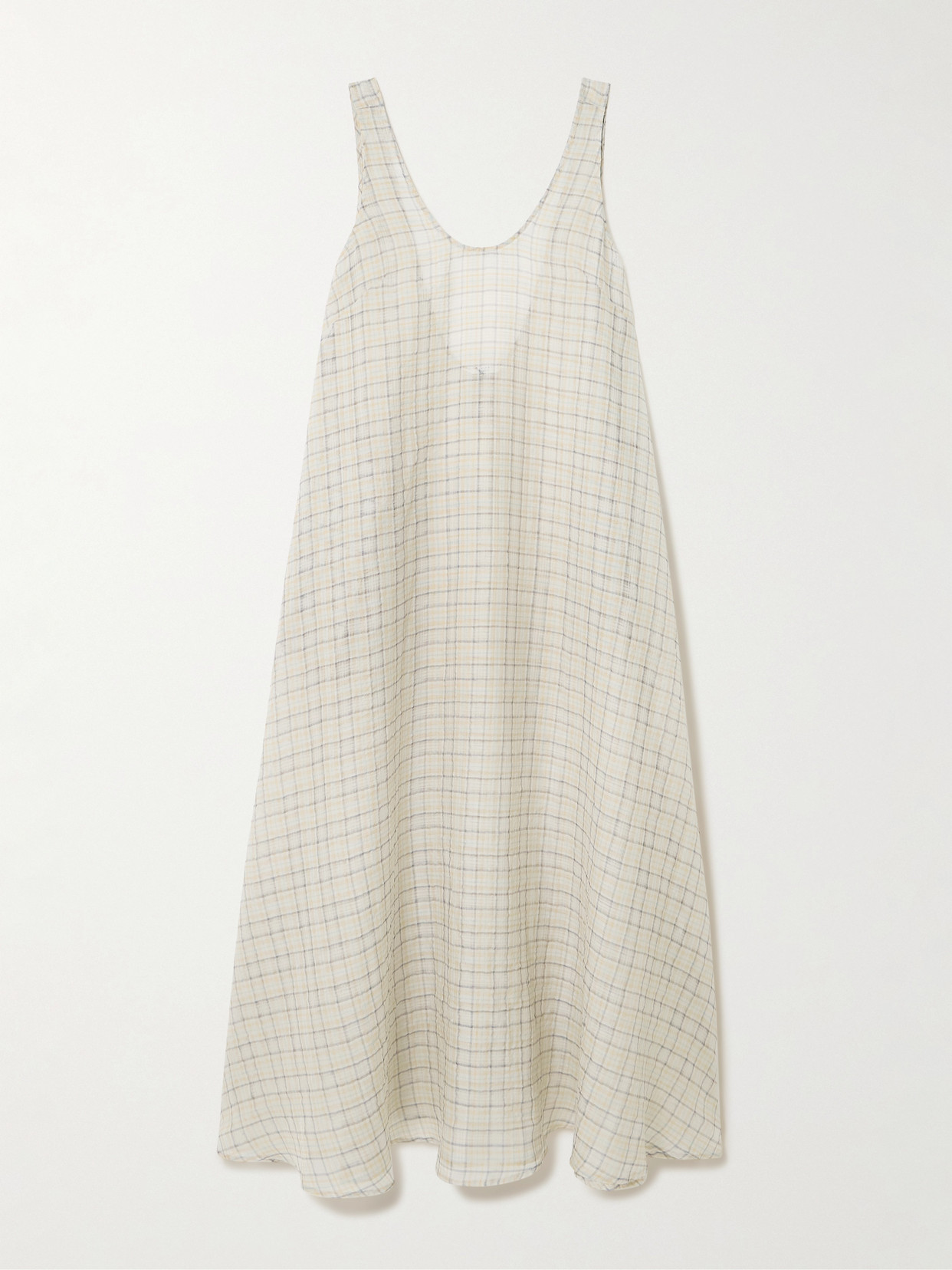Leset Carmen Checked Cotton And Silk-blend Maxi Dress In White