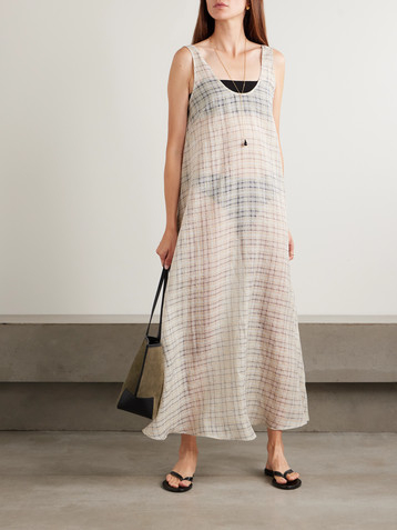 LESET Carmen checked cotton and silk-blend maxi dress