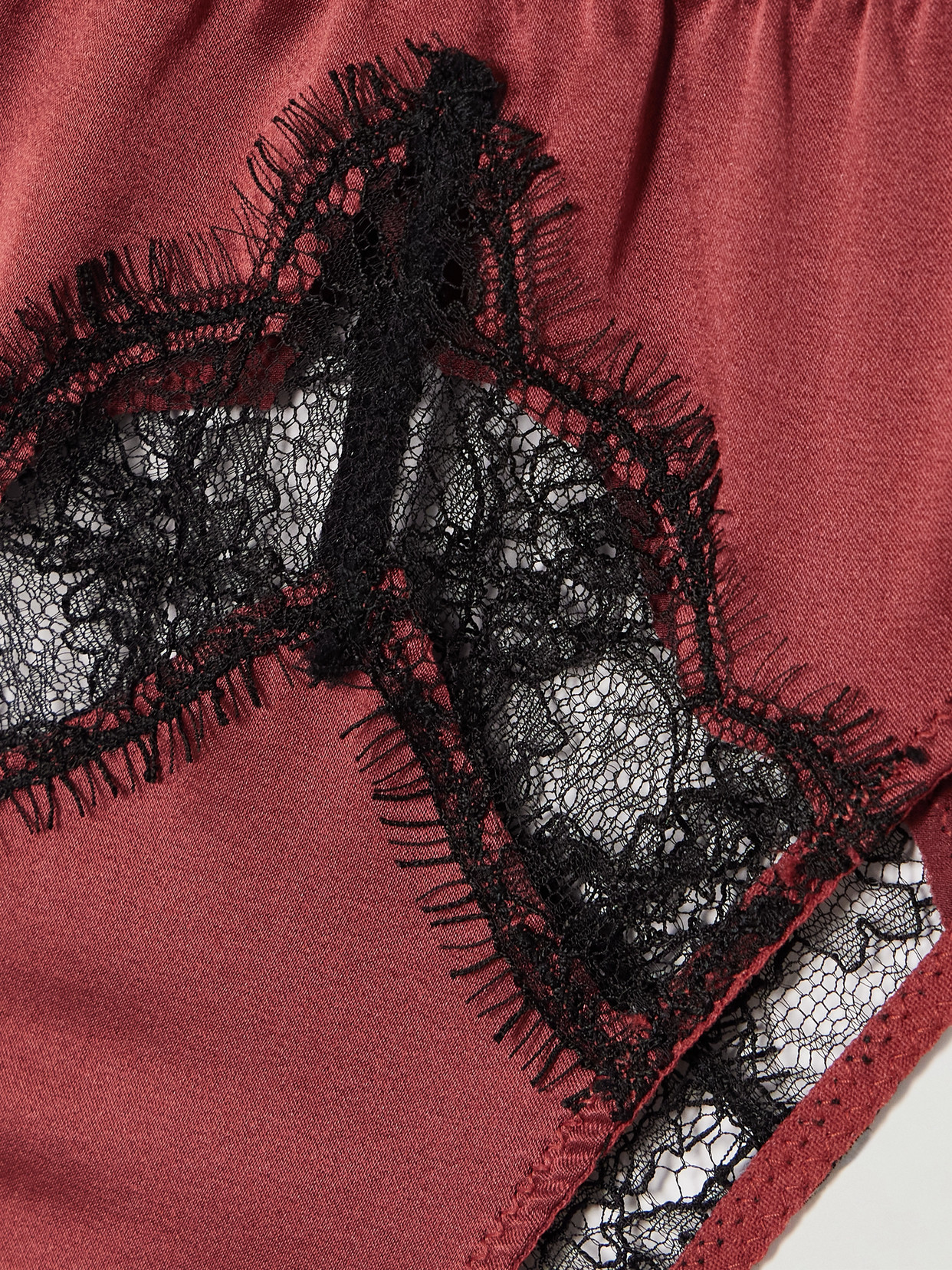 Kiki De Montparnasse Lace-trimmed Stretch-silk Briefs In Burgundy