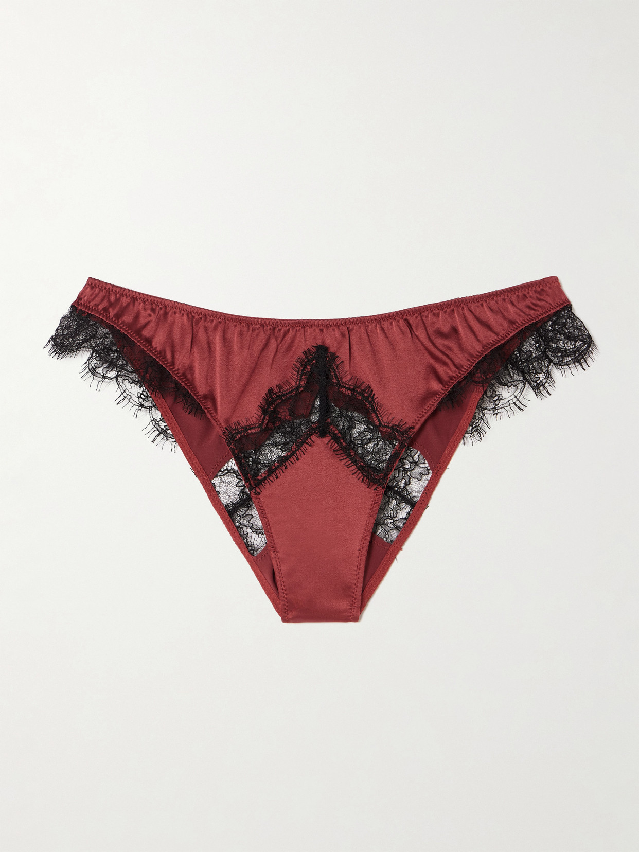 Kiki De Montparnasse Lace-trimmed Stretch-silk Briefs In Burgundy