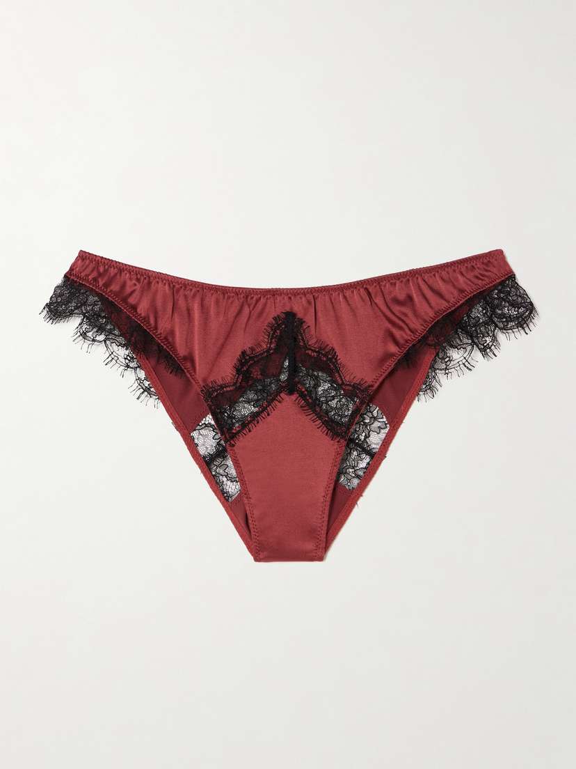 Kiki de Montparnasse Lace-trimmed Stretch-silk Briefs