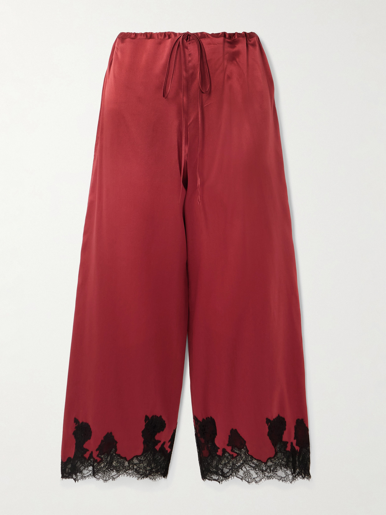 Kiki De Montparnasse Giselle Lace-trimmed Stretch-silk Satin Pajama Pants In Red