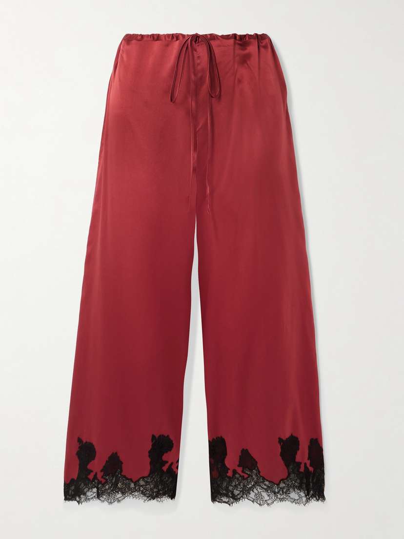 Kiki de Montparnasse Giselle Lace-trimmed Stretch-silk Satin Pajama Pants