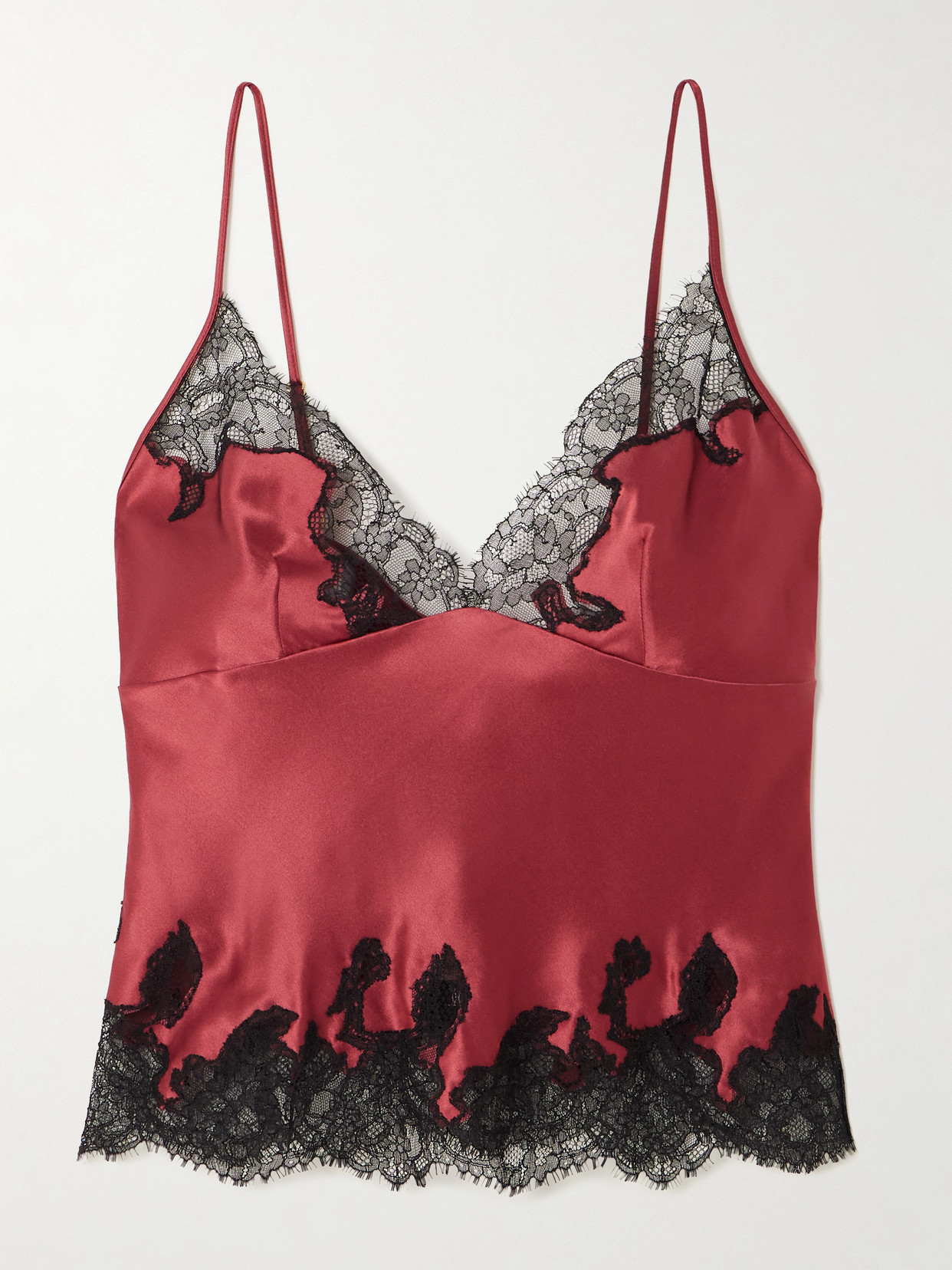 Kiki De Montparnasse Giselle Lace-trimmed Stretch-silk Satin Camisole In Red