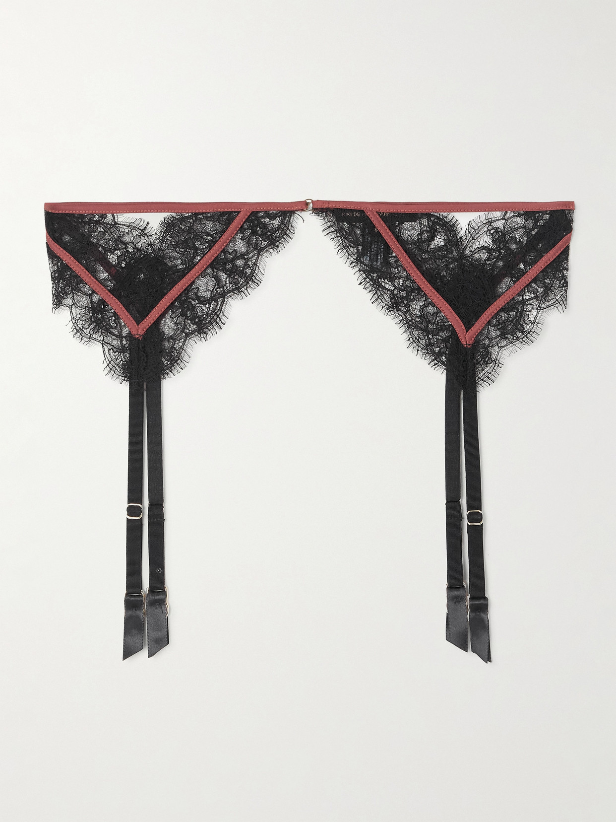 Kiki De Montparnasse Satin-trimmed Silk-blend Leavers Lace Suspender Belt In Black