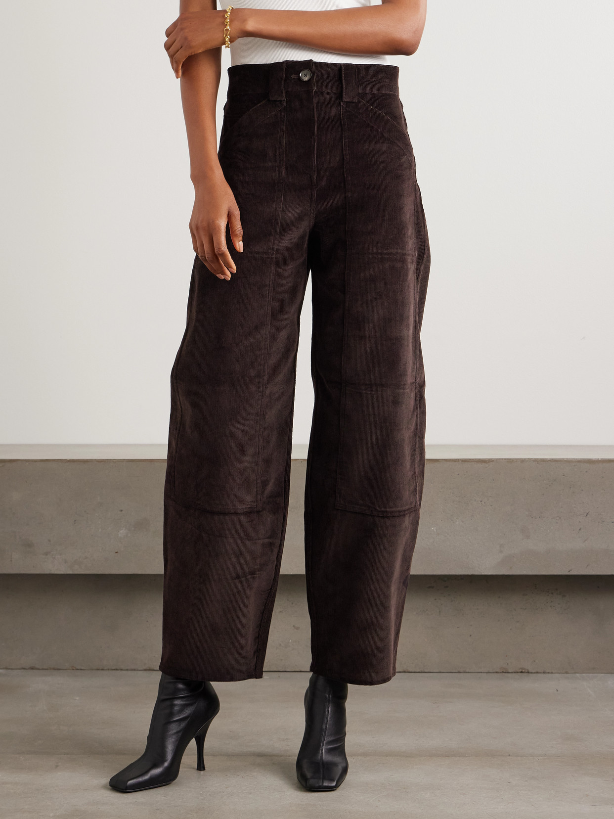 Co Tton-rduroy Barrel-leg Pants In Brown