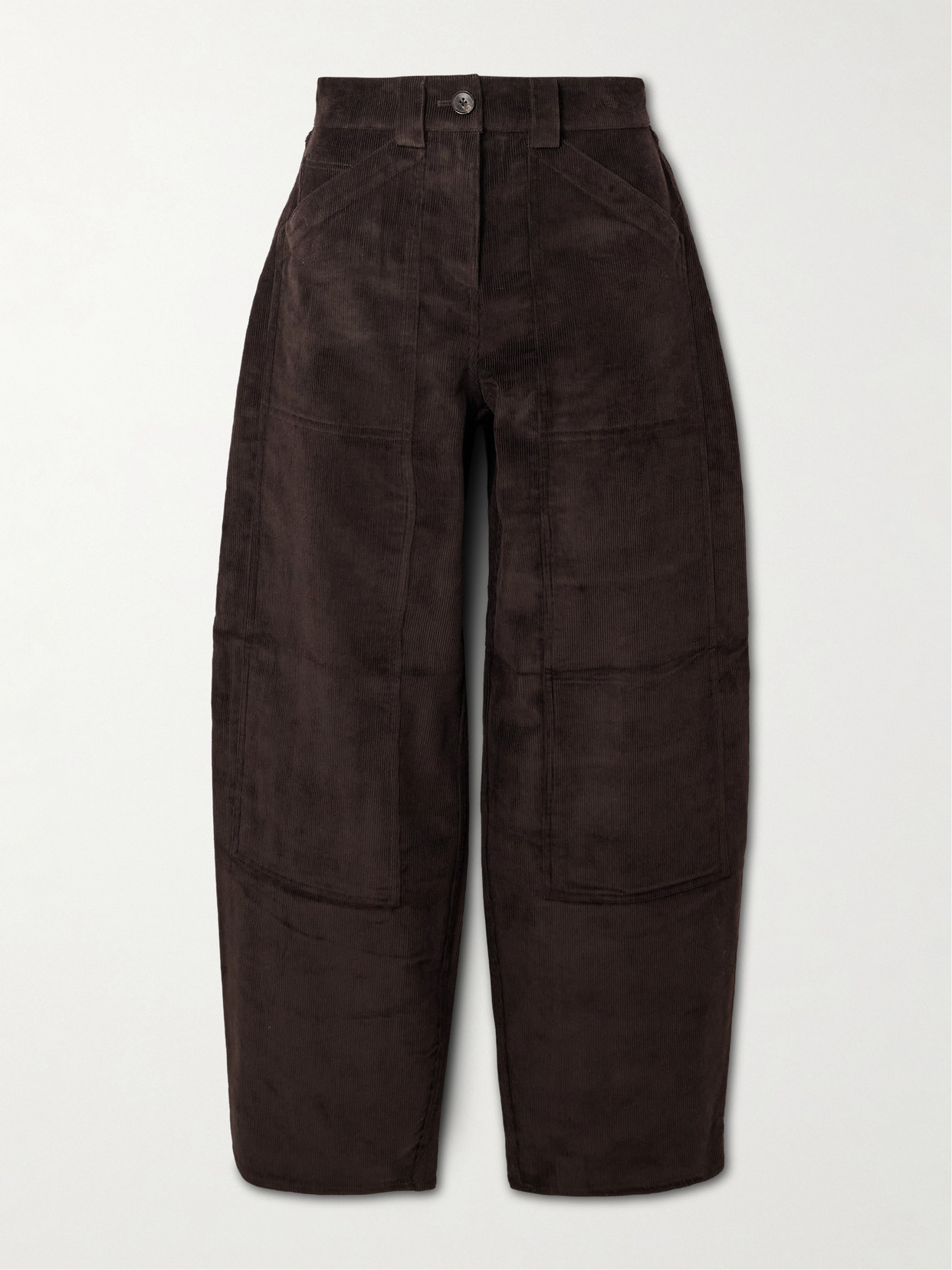Co Tton-rduroy Barrel-leg Pants In Brown