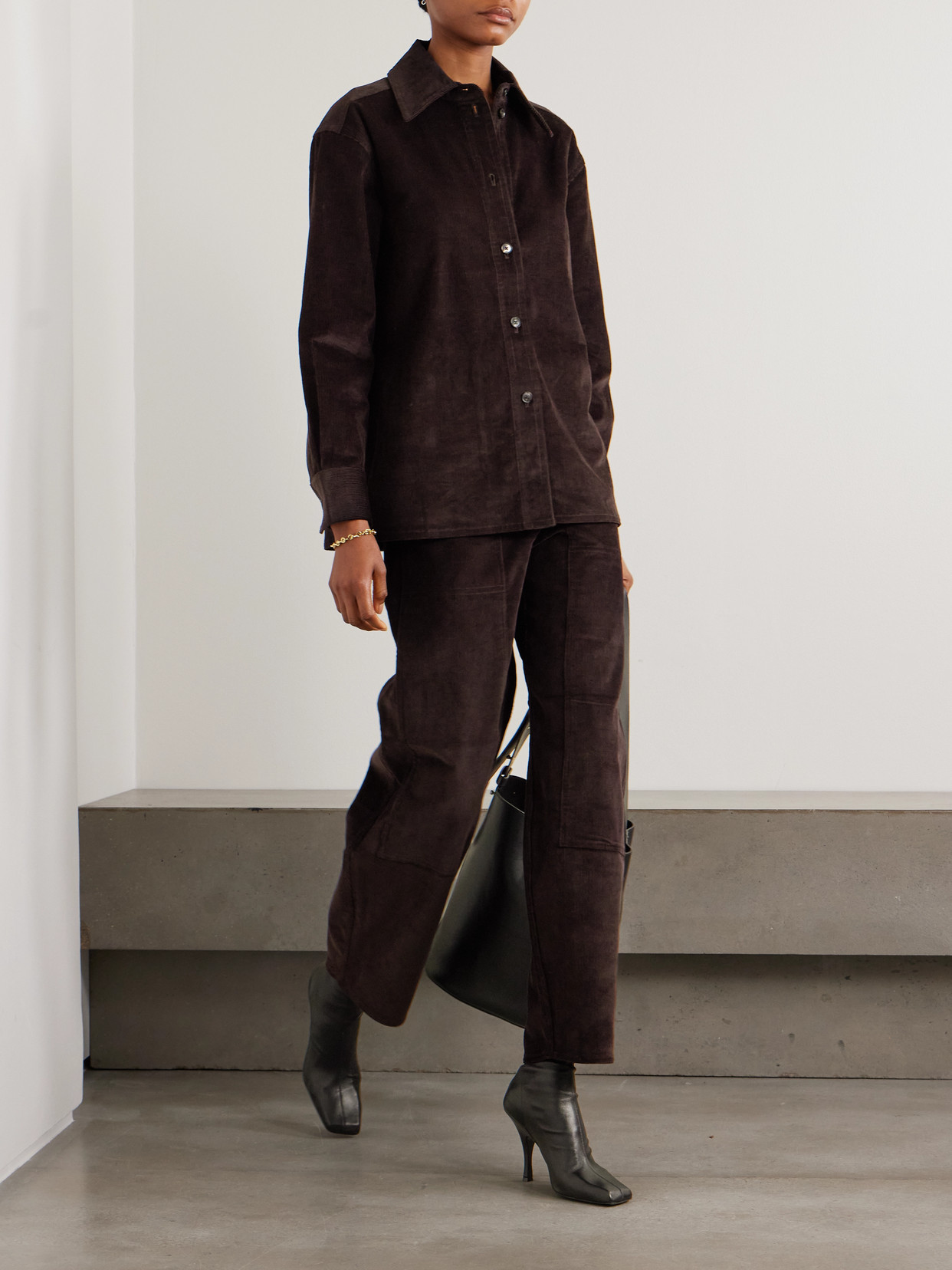 Co Tton-rduroy Barrel-leg Pants In Brown