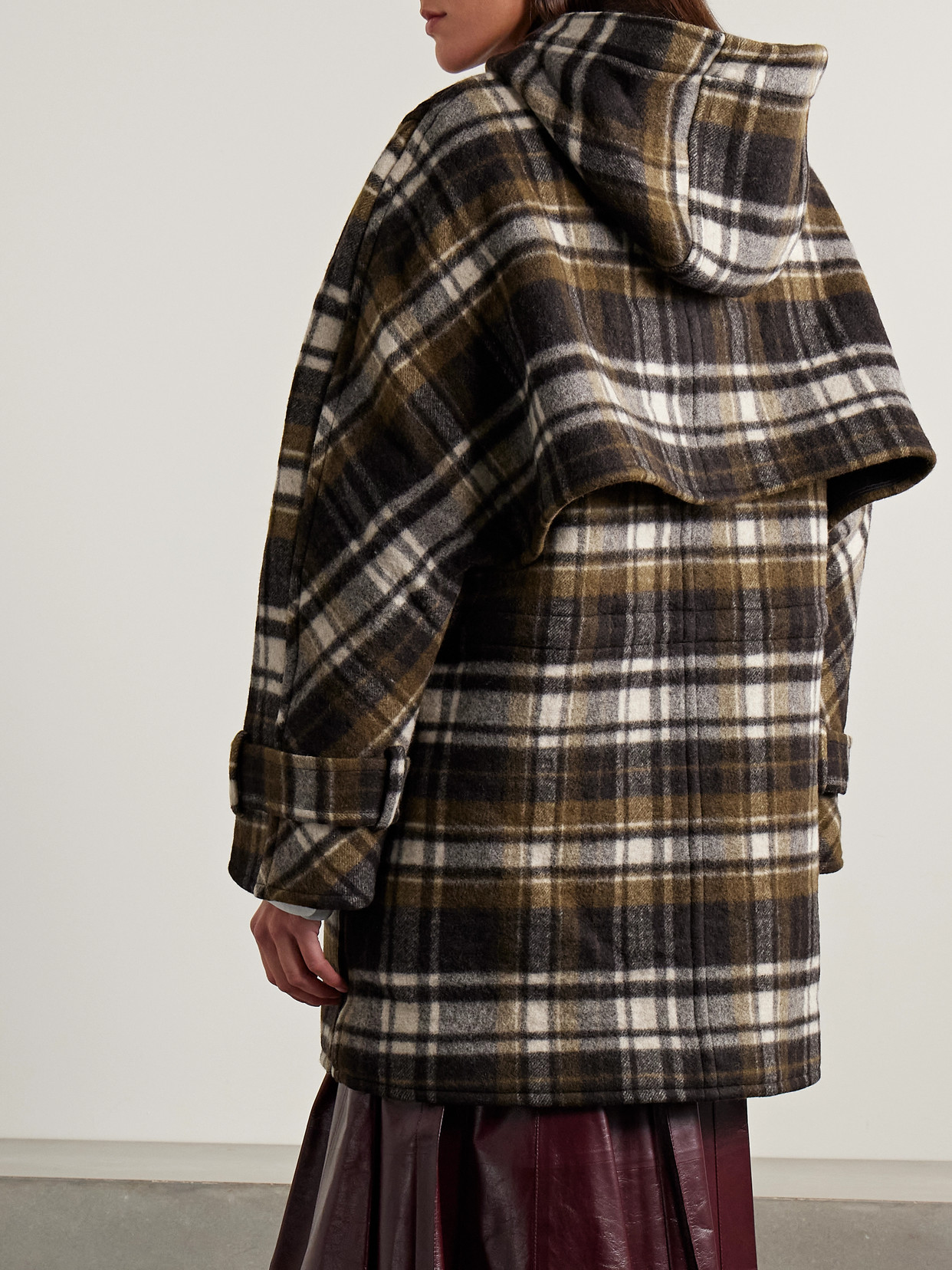 Hooded Checked Wool-Felt Coat
