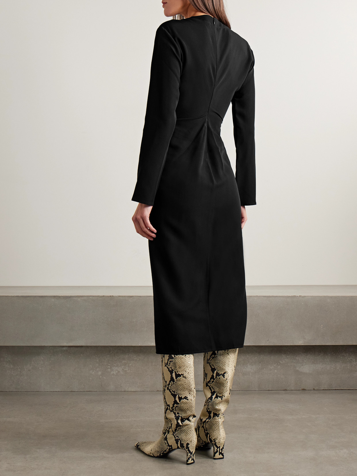 Co Draped Crepe Midi Dress In Black